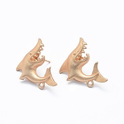 Matte Coffee Golden Alloy Stud Earring Findings, with Loop, Brass Pins and Ear Nuts/Earring Backs, Long-Lasting Plated, Shark, Matte Coffee Golden, 24x20mm, Hole: 1.5mm, Pin: 0.7mm