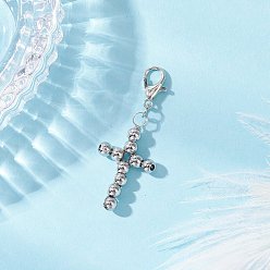 Платина Латунный религиозный крестик бисерные подвески украшения, с цинковым сплавом застежками омаров коготь, платина, 42 мм