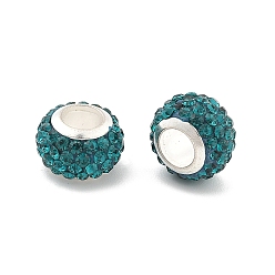 Темный Голубой Рондель полимерная глина европейские бусины, бусины с большим отверстием, с сердцевиной из горного хрусталя и сплава, темные голубые, 11.5x7.5 мм, отверстие : 5 мм