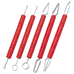 Red 5Pcs 5 Styles 420 Stainless Steel Clay Sculpting Tool, with ABS Plastic Handle, Carving Pen for Clay Craft, Red, 160~175x11.5~12mm, 1pc/style