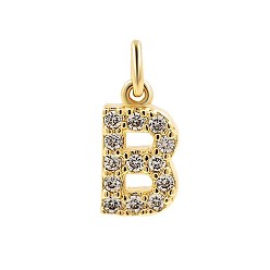 Letter B Подвески из латуни с фианитами и переходными кольцами, реальный 18 k позолоченный, В письме, 14.8x8.4x2.2 мм, отверстие : 2.8 мм