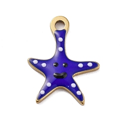 Розовато-лиловый Ионное покрытие (ip) 201 брелоки из нержавеющей стали, с эмалью, реальный 18 k позолоченный, морское животное, очарование морской звезды, розовато-лиловый, 15x11.5x1.5 мм, отверстие : 1.6 мм