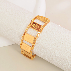 Настоящее золото 18K Браслеты из латунной цепочки для женщин, Прямоугольник с цветком, реальный 18 k позолоченный, 7-1/4 дюйм (18.5 см)