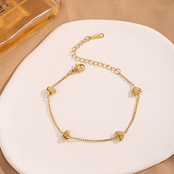 Золотой 304 из нержавеющей стали обуздать цепи браслеты, браслеты-цепочки в форме сердца для женщин, золотые, 170 мм