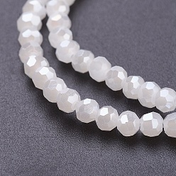 White Electroplate Glass Beads Strands, Imitation Jade, Faceted, Round, White, 3mm, Hole: 1mm, about 100pcs/strand, 11.5 inch