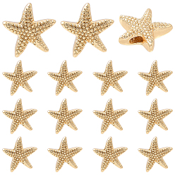 Настоящее золото 18K 14 шт. стойки, покрытие латунных бусин, морская звезда, реальный 18 k позолоченный, 10x10x3.5 мм, отверстие : 1.4 мм
