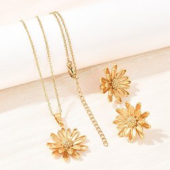 Золотой 304 Комплект из ожерелий и серег-гвоздиков из нержавеющей стали для женщин, цветок, вакуумное покрытие pvd, золотые, колье: 17.91 дюйм (45.5 см)