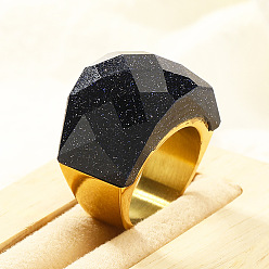 Синий Драгоценный Камень Модные 304 кольца из нержавеющей стали и синтетического синего золота, реальный 18 k позолоченный, размер США 7 (17.3 мм)