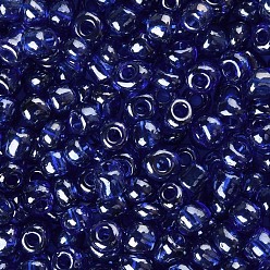 Blue Glass Seed Beads, Trans. Colours Lustered, Round, Blue, 4mm, Hole: 1.5mm, about 4500pcs/pound