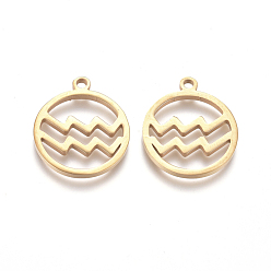 Водолей 201 подвески из нержавеющей стали, ручная полировка, кольцо с двенадцатью созвездиями, золотые, Водолей, 18x16x1.5 мм, отверстие : 1.6 мм