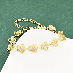 Бабочка Латунные браслеты-цепочки с микропаве из прозрачных кубических цирконий для женщин, стойки покрытие, долговечный, без свинца и без кадмия, реальный 18 k позолоченный, бабочка, 7-3/8 дюйм (18.8 см), удлинитель 52мм