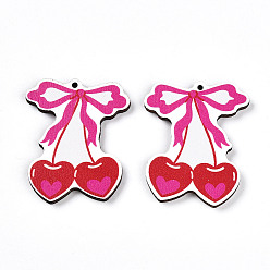 Bowknot Печатные подвески дерева, день Святого Валентина в стиле, бантом, 38~39x31.5x2.8 мм, отверстие : 1.6 мм