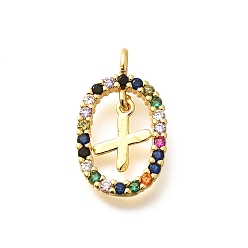 Letter X Латунные микро проложить кубического циркония подвески, без кадмия, без никеля и без свинца, реальный 18 k позолоченный, овал с подвесками в виде букв, Письмо X, 18.5x11x3.5 мм, отверстие : 2x1.5 мм