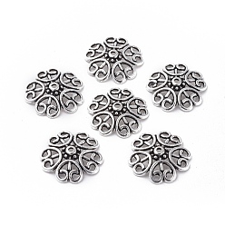 Античное Серебро Тибетском стиле сплав шарик крышки, цветок, 5-лепесток, без свинца и без никеля и без кадмия , античное серебро, 18x4 мм, отверстие : 1.5 мм