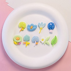 Mixed Color 9Pcs 9 Styles Spring Theme Opaque Resin Cabochons, Flower & Leaf & Mushroom, Mixed Color, 16.5~27x12~22.5x5~6.5mm, 1pc/style
