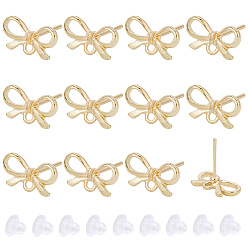 Light Gold Серьги-гвоздики из сплава с бантом, с 304 штифтом из нержавеющей стали и пластиковыми ушными гайками, золотой свет, 8x13.5 мм, отверстие : 1.4 мм