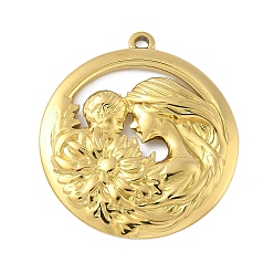 Настоящее золото 18K 304 подвески из нержавеющей стали, плоские круглые подвески для мамы и малыша, ионное покрытие (ip), реальный 18 k позолоченный, 31x28.5x4 мм, отверстие : 1.8 мм
