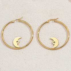 Луна Серьги из 304 нержавеющей стали, золотые, луна, 45x45 мм