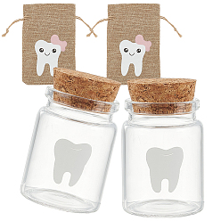 (52) Непрозрачная лаванда 2шт. стеклянная бутылка-колонка, с 2шт. мешковины для упаковки и 10шт. ПВХ-наклеек с УФ-переводом в виде зубов, разноцветные, 3.7x5 см, емкость: 30 мл (1.01 жидких унций)