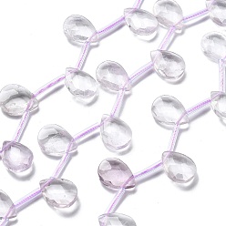 Аметист Природный аметист нитей бисера, граненые, слеза, с трубкой бисера, Топ пробуренной, 14x10.5x4~4.5 мм, отверстие : 0.5 мм, около 24 шт / нитка, 16.26'' (41.3 см)