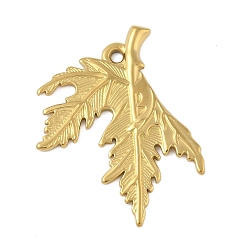 Настоящее золото 18K 304 подвески из нержавеющей стали, лист прелести, ионное покрытие (ip), реальный 18 k позолоченный, 36x28.5x2 мм, отверстие : 2 мм