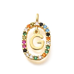 Letter G Латунные микро проложить кубического циркония подвески, без кадмия, без никеля и без свинца, реальный 18 k позолоченный, овал с подвесками в виде букв, Буква G, 18.5x11x3.5 мм, отверстие : 2x1.5 мм