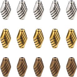 Mixed Color Tibetan Style Alloy Beads, Rhombus, Mixed Color, 10x6x5mm, Hole: 1mm, 30pcs/color, 3 colors, 90pcs/box