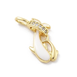 Белый Латунные микро проложить кубического циркония подвески, дельфин, с эмалью, реальный 18 k позолоченный, без кадмия и без свинца, стойки покрытие, долговечный, белые, 20x19.5x5.5 мм, отверстие : 4.5x2.5 мм
