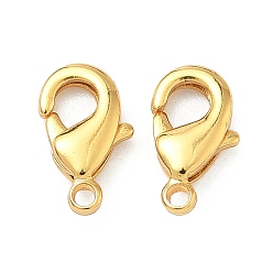 Настоящее золото 24K Карабин-лобстеры, латунные, долговечный, без свинца и без кадмия, стойки покрытие, реальный 24 k позолоченный, 10x6x2.5 мм, отверстие : 1.1 мм