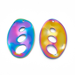 Rainbow Color Ion Plating(IP) 304 Stainless Steel Pendants, Oval Charm, Rainbow Color, 34x22x1mm, Hole: 1.5mm