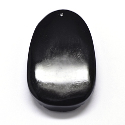 Black Natural Obsidian Carven Pendants, Guardian, Black, 53.5x34x11mm, Hole: 1mm