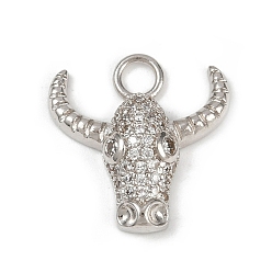 Платина Латунные микро проложить кубического циркония подвески, долговечный, без кадмия и без свинца, стойки покрытие, в форме головы быка, платина, 19.5x19x5 мм, отверстие : 3 мм