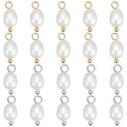 Платиновый & Золотой 20шт 2 цвета натуральный культивированный пресноводный жемчуг и рисовые подвески, с латунными шариковыми петлями, кремово-белые, платиной и золотом, 11~11.5x5.5~6 мм, отверстие : 1.7~2 мм, 10 шт / цвет