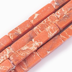 Коралловый Синтетические имперские нитки из яшмы, окрашенные, кубоид, коралл, 12~13.5x4~4.5 мм, отверстие : 0.8 мм, около 29 шт / нитка, 14.96 дюйм ~ 15.19 дюйм (38~38.6 см)