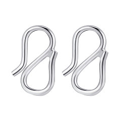Platinum Anti-Tarnish Rhodium Plated 925 Sterling Silver S-Hook Clasps, Platinum, 10x6x1mm, 4pcs/box