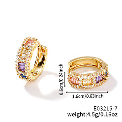 Разноцветный Серьги-кольца из латуни с микропаве из кубических цирконий для женщин, золотые, красочный, 16x6 мм