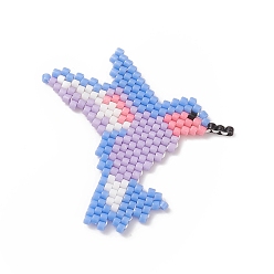 Васильковый Бисер миюки ручной работы, подвески дятел, васильковый, 37x37x1.4 мм