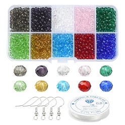 Mixed Color DIY Earring Bracelet Making Kit, Including Glass Rondelle Beads, Brass Earring Hooks, Elastic Thread, Mixed Color, 1240~1280Pcs/set