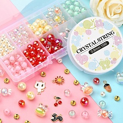 Mixed Color DIY Cute Stretch Bracelet Making Kit, Including Imitation Pearl & Candy & Rabbit Acrylic Beads, Squirrel & Strawberry & Cat & Acorns & Cherry Alloy Enamel Pendants, Mixed Color, 6mm, Hole: 2mm