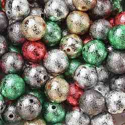 Mixed Color Christmas Textured Opaque Acrylic Beads, Round, Mixed Color, 15.5~16mm, Hole: 2mm