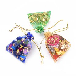 Mixed Color Heart Printed Organza Bags, Gift Bags, Rectangle, Mixed Color, 12x10cm
