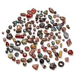 Mixed Color Vintage Handmade Porcelain Beads, Fancy Antique Glazed Porcelain, Mixed Shapes, Mixed Color, 6.5~25x6.5~20.5x5~14mm, Hole: 1.6~3.3mm