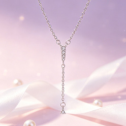 Platinum Brass Micro Pave Clear Cubic Zirconia Tassel Lariat Y Necklaces for Women, Platinum, 15.75 inch(40cm)