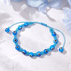 Темно-Голубой Бусины лампворк от сглаза плетеные браслеты из бисера для мужчин и женщин, со стеклянными бисеринами, глубокое синее небо, внутренний диаметр: 2-1/8~3-3/4 дюйм (5.45~9.55 см)