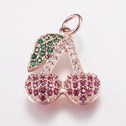 Розовое Золото Кулоны из экологически чистой латуни с микропаве и кубическим цирконием, долговечный, вишня, без свинца и без кадмия, розовое золото , 18x15x3 мм, отверстие : 3 мм