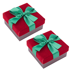 Dark Red Square Paper Candy Boxes, with Ribbon & Velet, for Gift Packaging, Dark Red, 10.2x10.1x5.1cm, Inner Diameter: 9.3x9.2cm