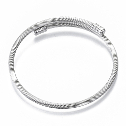 Platine Fabrication de bracelets de manchette en alliage, bracelets de couple, avec embouts amovibles, platine, 3mm, diamètre intérieur: 2-1/8 pouce (5.4 cm), capuchon d'extrémité: 8x4.5 mm