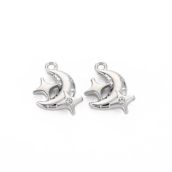 Платина Стойки подвески обшивки сплава, с кристально горный хрусталь, без кадмия, без никеля и без свинца, лунные амулеты со звездой, платина, 13.5x13x4 мм, отверстие : 1.5 мм