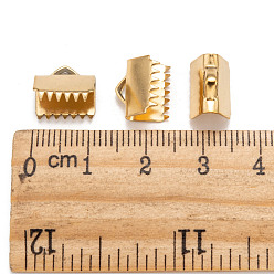 Golden Ion Plating(IP) 304 Stainless Steel Ribbon Crimp Ends, Golden, 9.5x10.5mm, Hole: 1.5x3mm