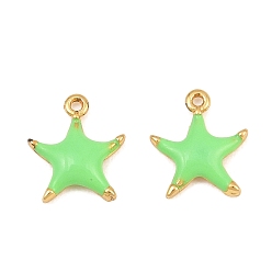 Lime Brass Enamel Pendants, Starfish Charms, Rack Plating, Long-Lasting Plated, Lead Free & Cadmium Free, Real 18K Gold Plated, Lime, 11x9x2mm, Hole: 0.9mm